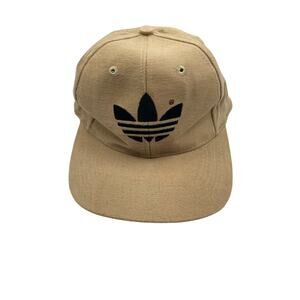 Adidas Snapback Trefoil Spellout Hat Tan Soft Top Baseball Hat Cap 100% Cotton